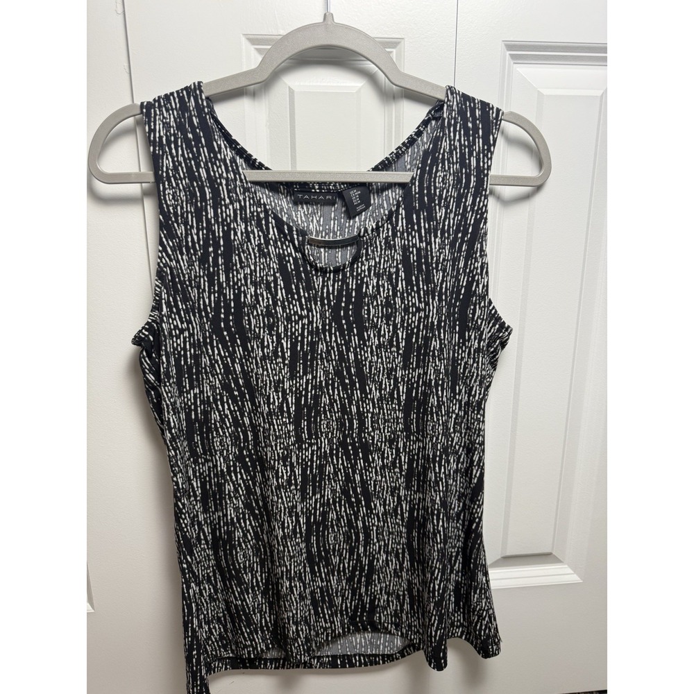 VTG tahari top blouse M  Black White Boho Peasant Sleeveless